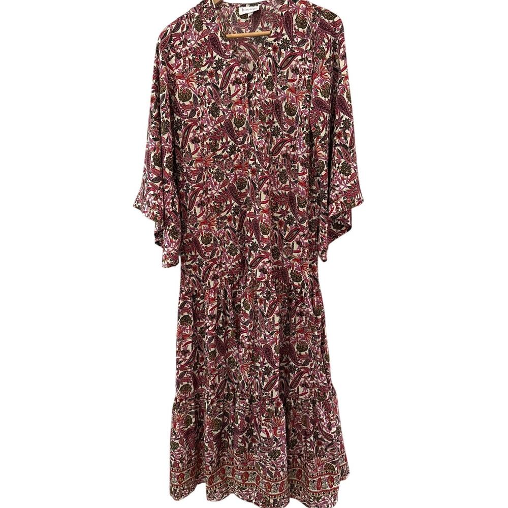 Anthropologie Boemo Boho V-Neck Floral Bell Sleeve Maxi Dress Size Medium - Picture 2 of 9